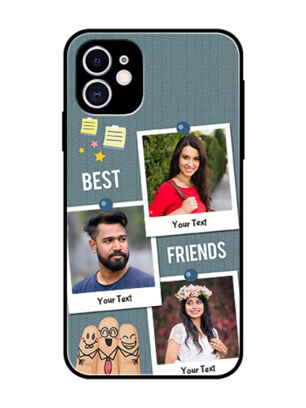 Custom Apple iPhone 11 Personalized Glass Phone Case  - Sticky Frames and Friendship Design