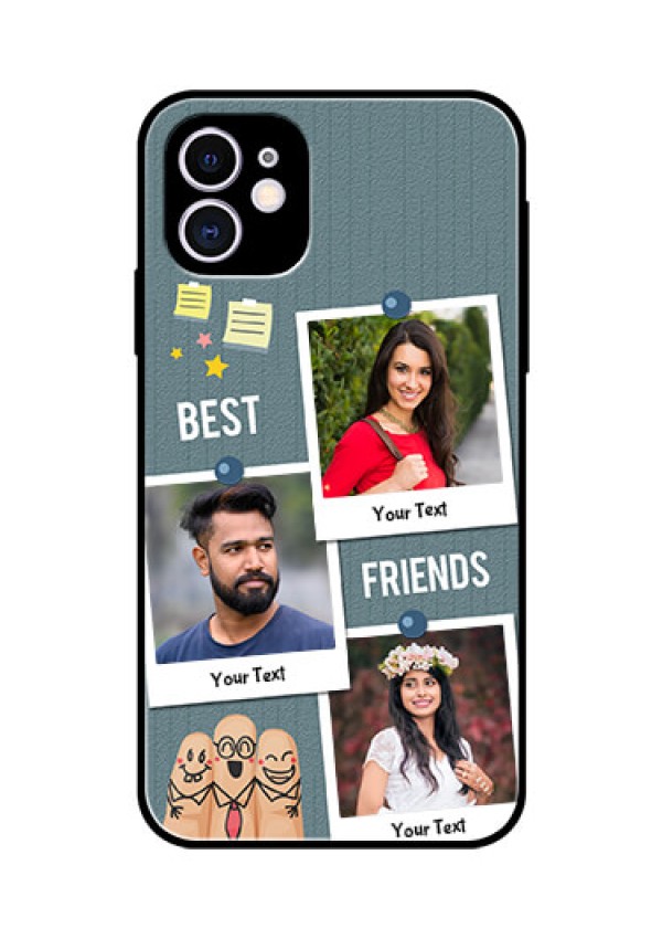 Apple iPhone 11 Personalized Glass Phone Case  - Sticky Frames and Friendship Design