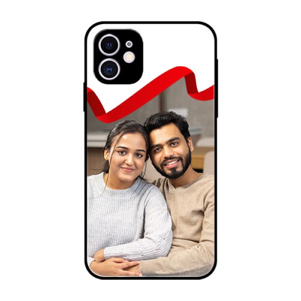 Apple iPhone 11 Photo Printing on Glass Case  - Red Ribbon Frame Design