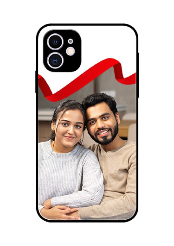 Apple iPhone 11 Photo Printing on Glass Case  - Red Ribbon Frame Design