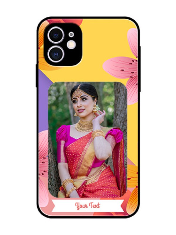 Custom Apple iPhone 11 Custom Glass Mobile Case  - 3 Image With Vintage Floral Design