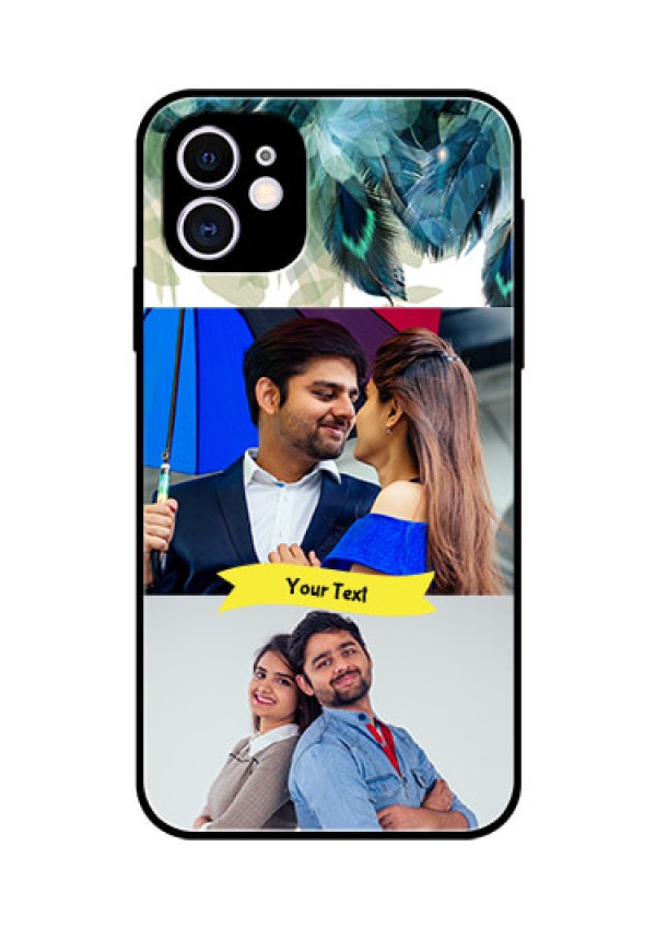 Apple iPhone 11 Personalized Glass Phone Case  - Image with Boho Peacock Feather Design