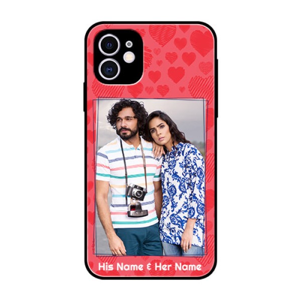 Apple iPhone 11 Photo Printing on Glass Case - with Red Heart Symbols Design Apple iPhone 11 Photo Printing on Glass Case - with Red Heart Symbols Design