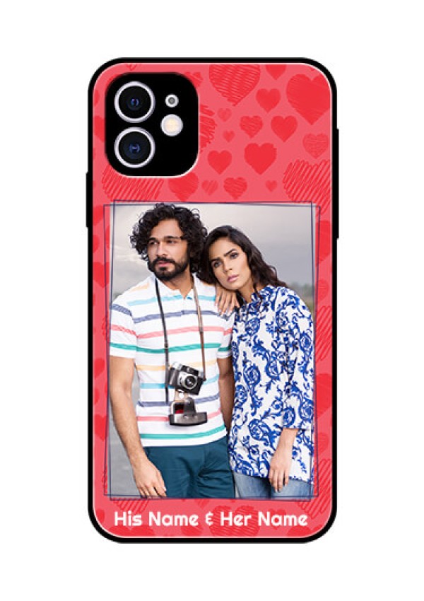 Apple iPhone 11 Photo Printing on Glass Case  - with Red Heart Symbols Design