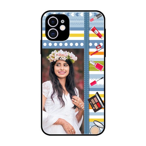 Apple iPhone 11 Personalized Glass Phone Case - Makeup Icons Design Apple iPhone 11 Personalized Glass Phone Case - Makeup Icons Design