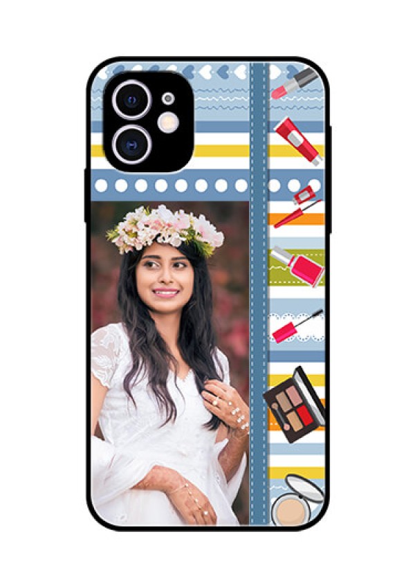 Apple iPhone 11 Personalized Glass Phone Case  - Makeup Icons Design