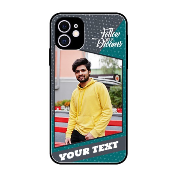 Apple iPhone 11 Personalized Glass Phone Case - Background Pattern Design with Quote Apple iPhone 11 Personalized Glass Phone Case - Background Pattern Design with Quote