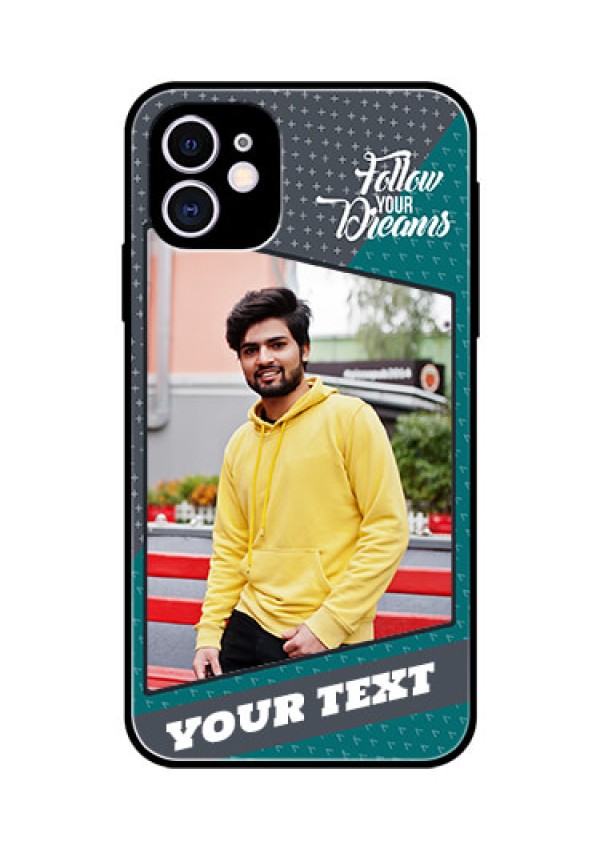 Apple iPhone 11 Personalized Glass Phone Case  - Background Pattern Design with Quote