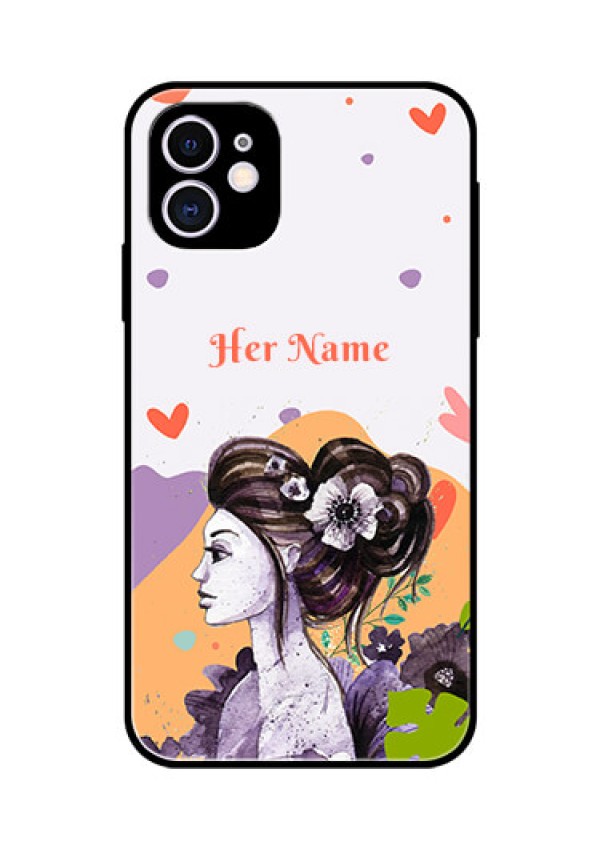 iPhone 11 Personalized Glass Phone Case - Woman And Nature Design