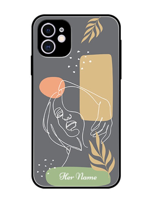 Custom iPhone 11 Custom Glass Phone Case - Gazing Woman line art Design