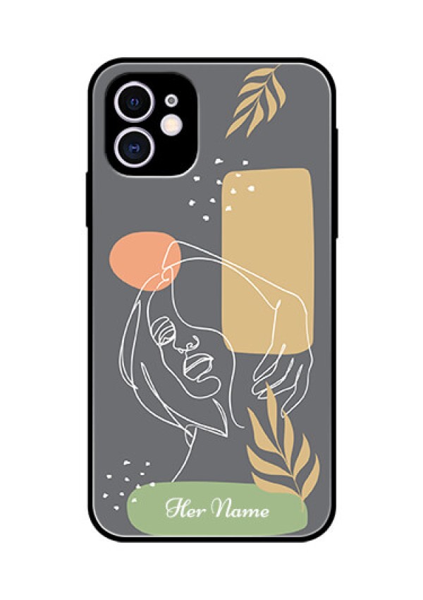iPhone 11 Custom Glass Phone Case - Gazing Woman line art Design