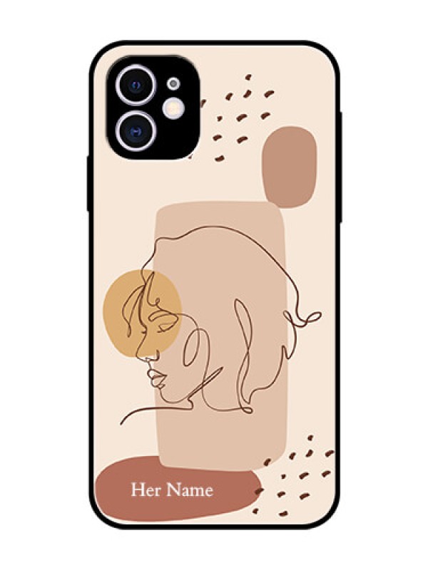 Custom iPhone 11 Photo Printing on Glass Case - Calm Woman line art Design