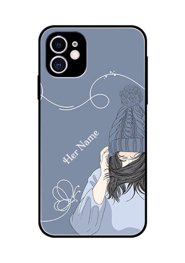 iPhone 11 Custom Glass Mobile Case - Girl in winter outfit Design