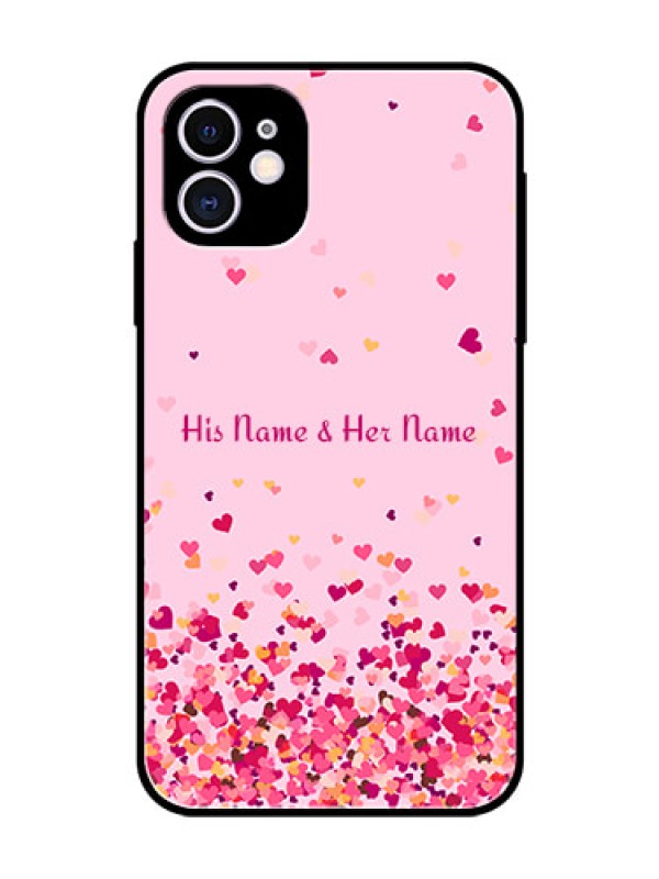 Custom iPhone 11 Photo Printing on Glass Case - Floating Hearts Design