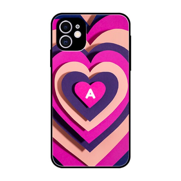 iPhone 11 Custom Glass Mobile Case - Cute Heart Pattern Design
