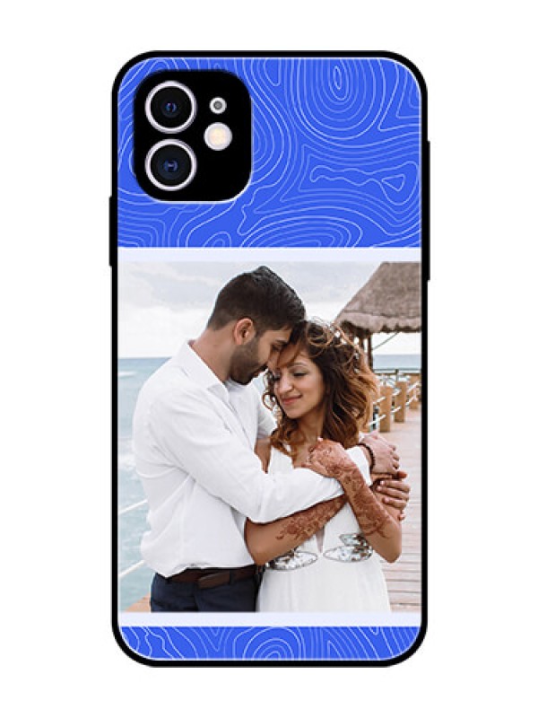 Custom iPhone 11 Custom Glass Mobile Case - Curved line art with blue and white Design