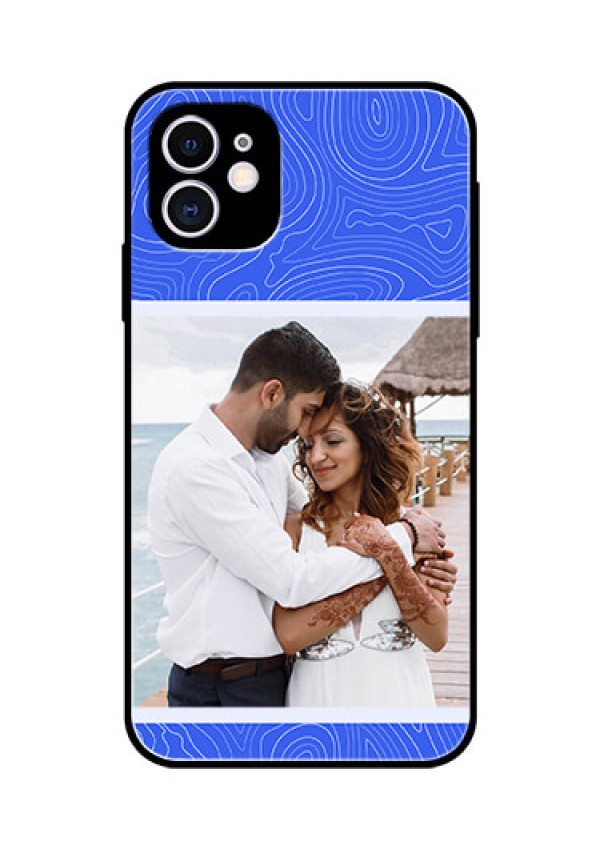 iPhone 11 Custom Glass Mobile Case - Curved line art with blue and white Design