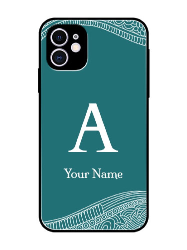 Custom iPhone 11 Personalized Glass Phone Case - line art pattern with custom name Design