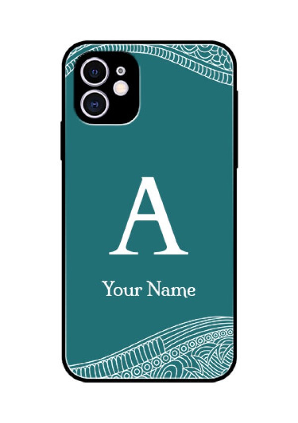 iPhone 11 Personalized Glass Phone Case - line art pattern with custom name Design