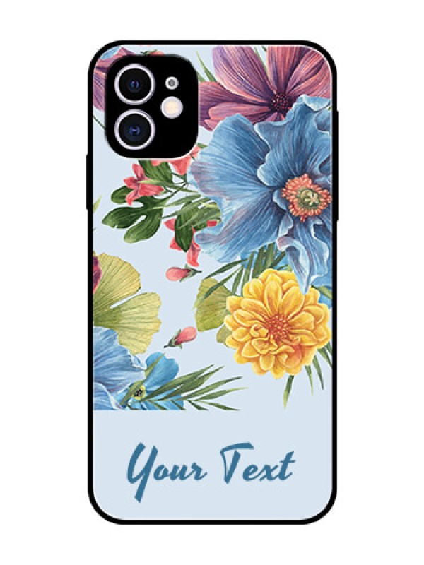 Custom iPhone 11 Custom Glass Mobile Case - Stunning Watercolored Flowers Painting Design