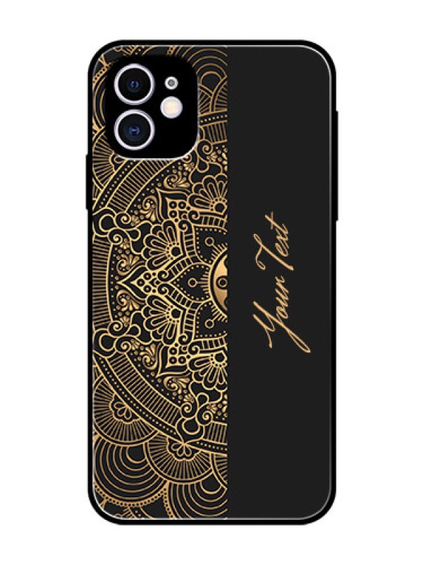 Custom iPhone 11 Photo Printing on Glass Case - Mandala art with custom text Design