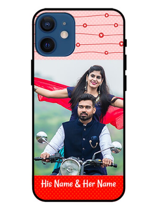 Custom Iphone 12 Mini Personalized Glass Phone Case  - Red Pattern Case Design