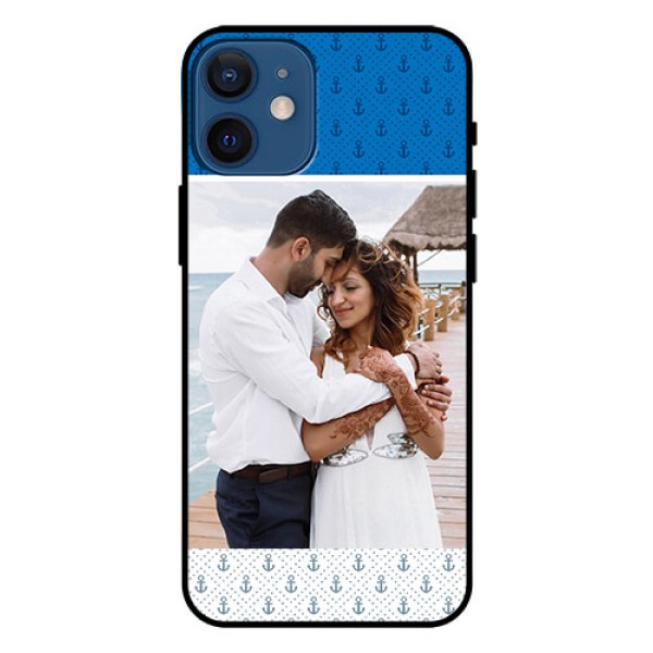 Iphone 12 Mini Photo Printing on Glass Case  - Blue Anchors Design