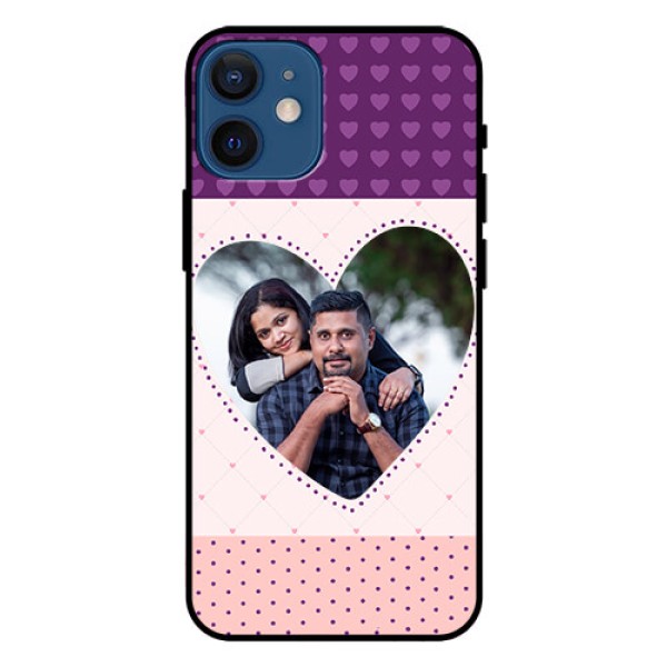 Iphone 12 Mini Custom Glass Phone Case  - Violet Love Dots Design