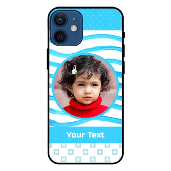 Iphone 12 Mini Custom Glass Phone Case  - Simple Blue Case Design
