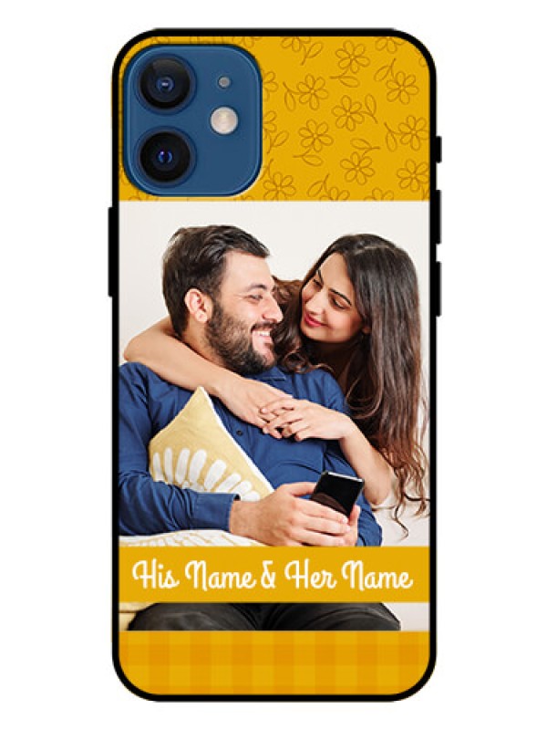 Custom Iphone 12 Mini Custom Glass Mobile Case  - Yellow Floral Design