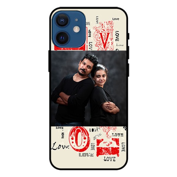 Iphone 12 Mini Photo Printing on Glass Case  - Trendy Love Design Case