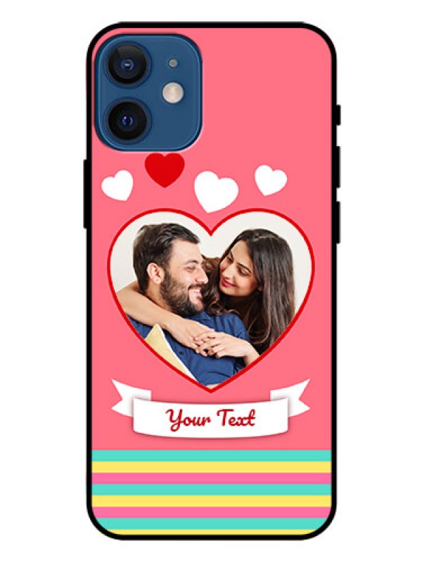 Custom Iphone 12 Mini Photo Printing on Glass Case  - Love Doodle Design