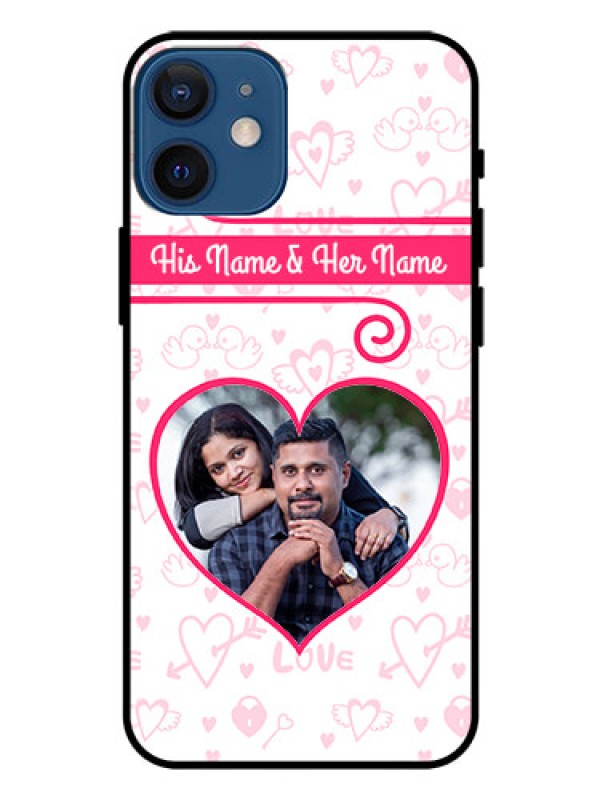 Custom Iphone 12 Mini Personalized Glass Phone Case  - Heart Shape Love Design