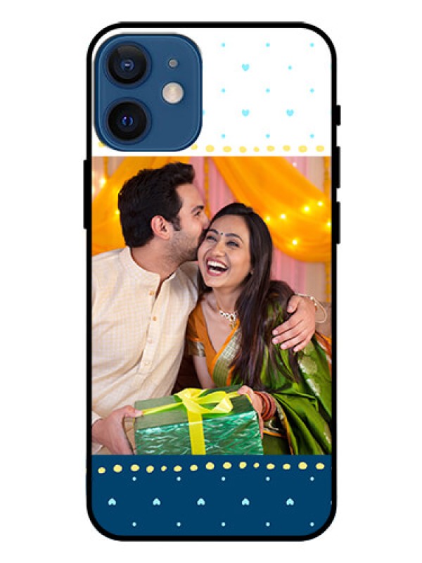 Custom Iphone 12 Mini Personalized Glass Phone Case  - White and Blue Abstract Design