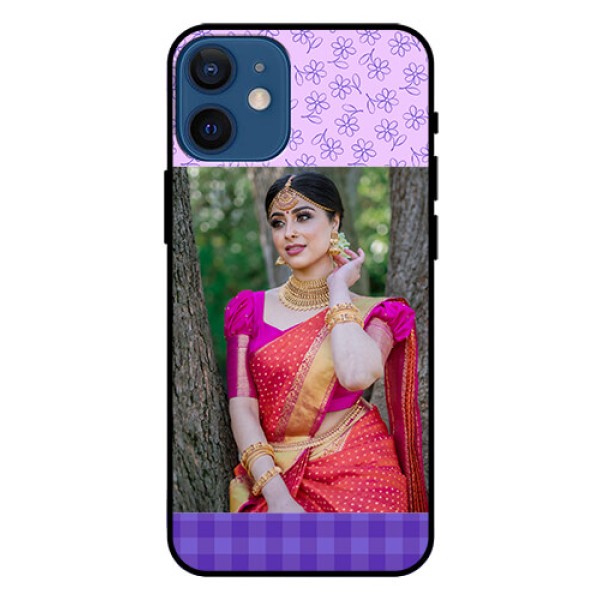 Iphone 12 Mini Custom Glass Phone Case - Purple Floral Design Iphone 12 Mini Custom Glass Phone Case - Purple Floral Design