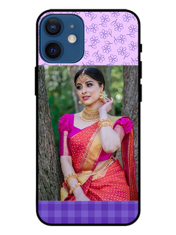 Custom Iphone 12 Mini Custom Glass Phone Case  - Purple Floral Design