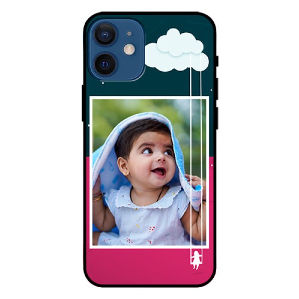 Iphone 12 Mini Custom Glass Phone Case  - Cute Girl with Cloud Design