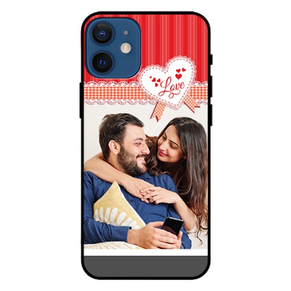 Iphone 12 Mini Custom Glass Mobile Case  - Red Love Pattern Design