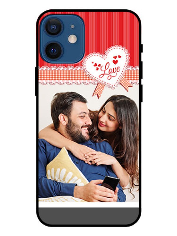Custom Iphone 12 Mini Custom Glass Mobile Case  - Red Love Pattern Design
