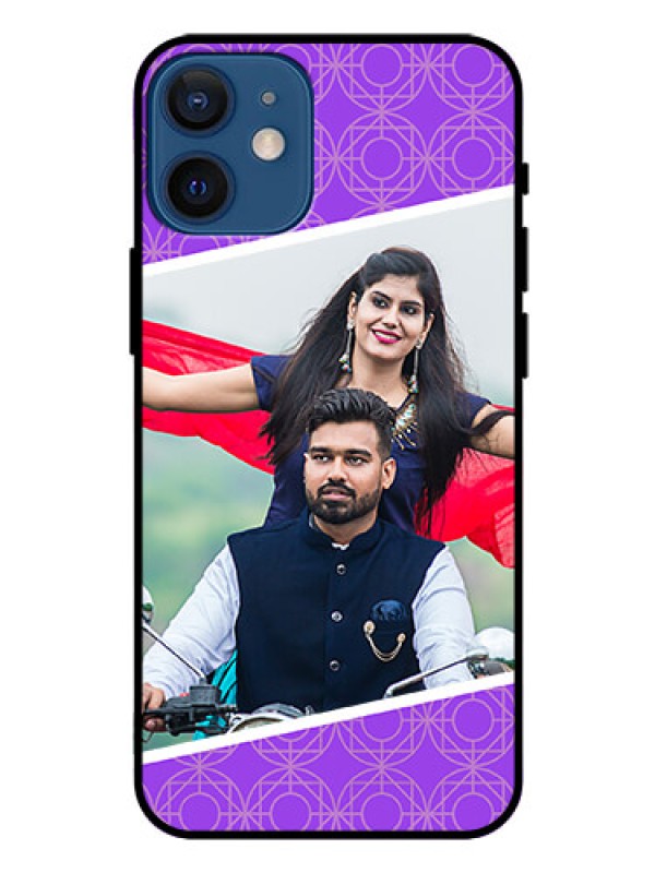 Custom Iphone 12 Mini Custom Glass Phone Case  - Violet Pattern Design