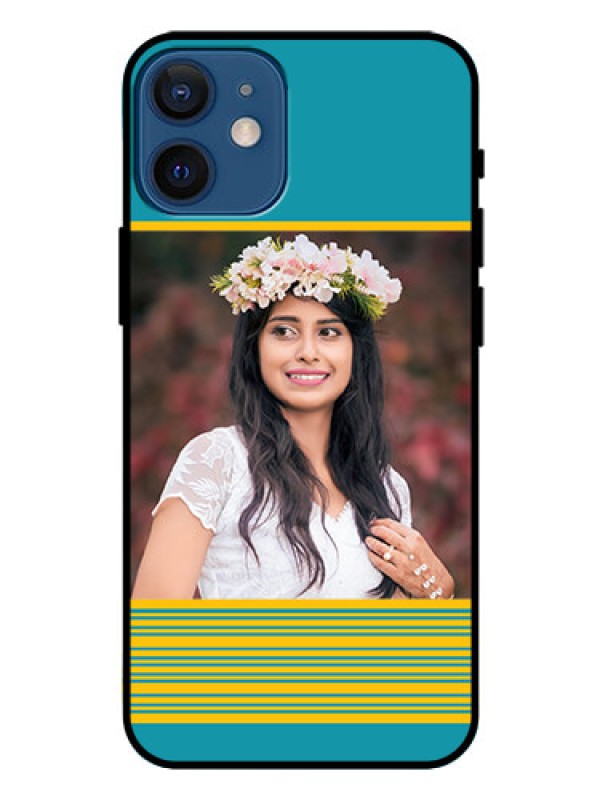 Custom Iphone 12 Mini Custom Glass Phone Case  - Yellow & Blue Design 