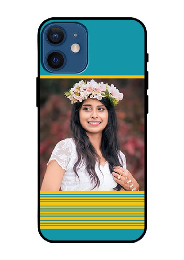 Iphone 12 Mini Custom Glass Phone Case  - Yellow & Blue Design 