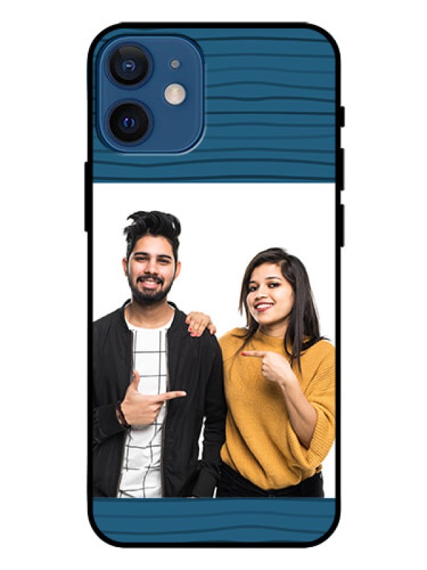 Custom Iphone 12 Mini Custom Glass Phone Case  - Blue Pattern Cover Design