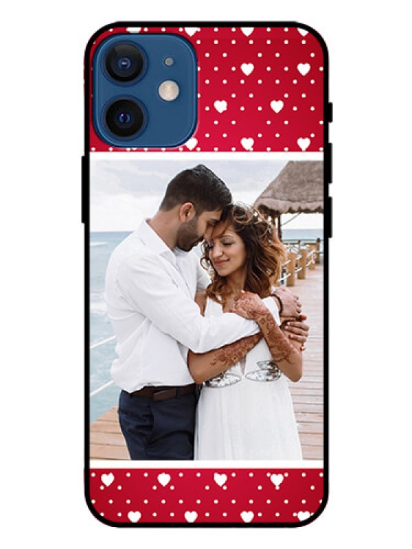 Custom Iphone 12 Mini Photo Printing on Glass Case  - Hearts Mobile Case Design