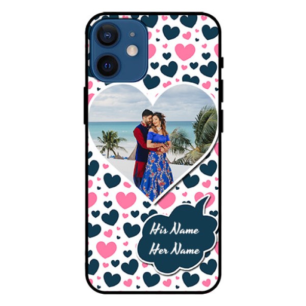 Iphone 12 Mini Custom Glass Phone Case - Pink & Blue Heart Design Iphone 12 Mini Custom Glass Phone Case - Pink & Blue Heart Design