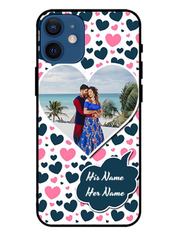 Custom Iphone 12 Mini Custom Glass Phone Case  - Pink & Blue Heart Design