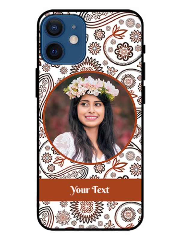 Custom Iphone 12 Mini Custom Glass Mobile Case  - Abstract Floral Design 
