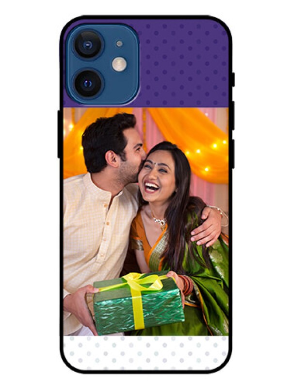 Custom Iphone 12 Mini Personalized Glass Phone Case  - Violet Pattern Design