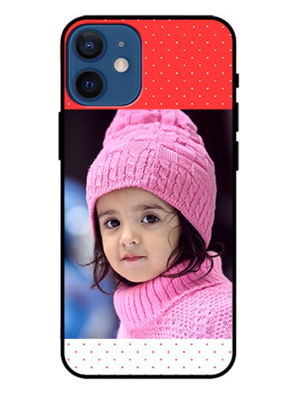Custom Iphone 12 Mini Photo Printing on Glass Case  - Red Pattern Design