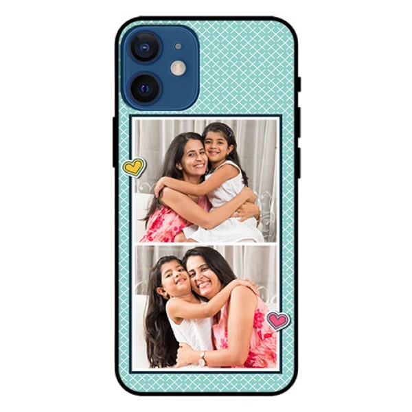 Iphone 12 Mini Custom Glass Phone Case  - 2 Image Holder with Pattern Design